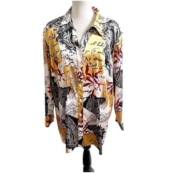 Maggie Barnes Women’s Vintage Satin Button Down Blouse Size 2X 22/24 Artsy - Picture 1 of 10